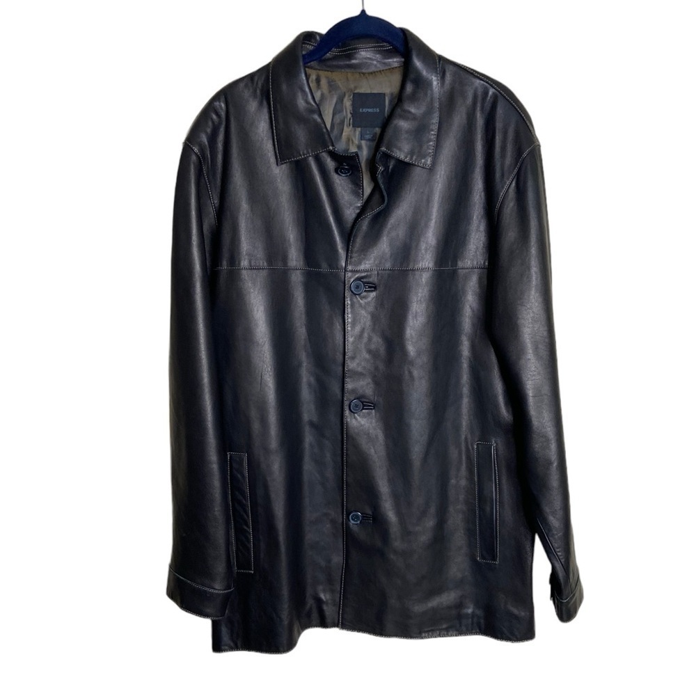 Men! Express Button Up Leather Jacket Y2K 90’s Chore Chocolate Brown size Large